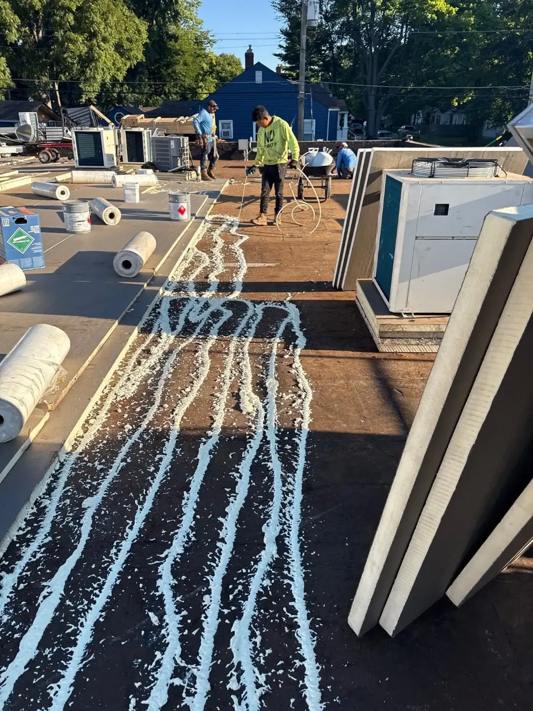 Tarping and dry-in on a Franklin commercial roof